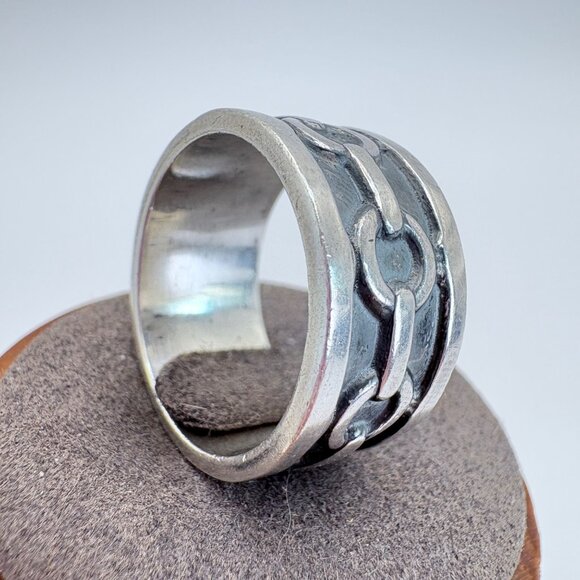 VTG Solid Sterling Silver 925 Interlocking Design Cigar Band Ring Size 10.5 - Picture 3 of 9